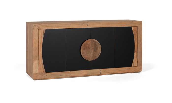 GINER Y COLOMER Aparador de madera de acacia con 4 puertas, Natural y negro